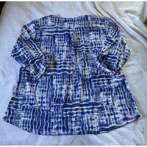 C. D. DANIELS Top 2X Casual Blue Stretch Roll Tab Abstract Striped Button - Picture 10 of 16